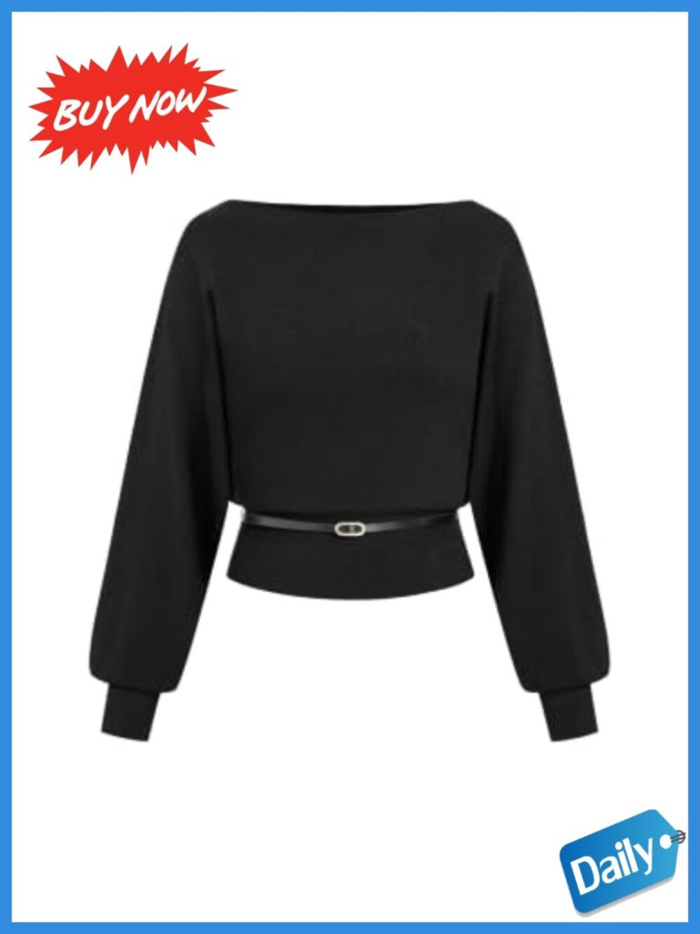CIDER Cropped Knit Sweater Women Boat Neck Belted Pullover
